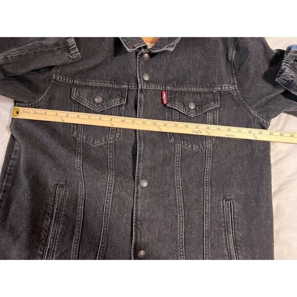 Levis Premium Denim Jacket Womens XL Snap Buttons Unique Colorful Logo Black - Picture 12 of 13